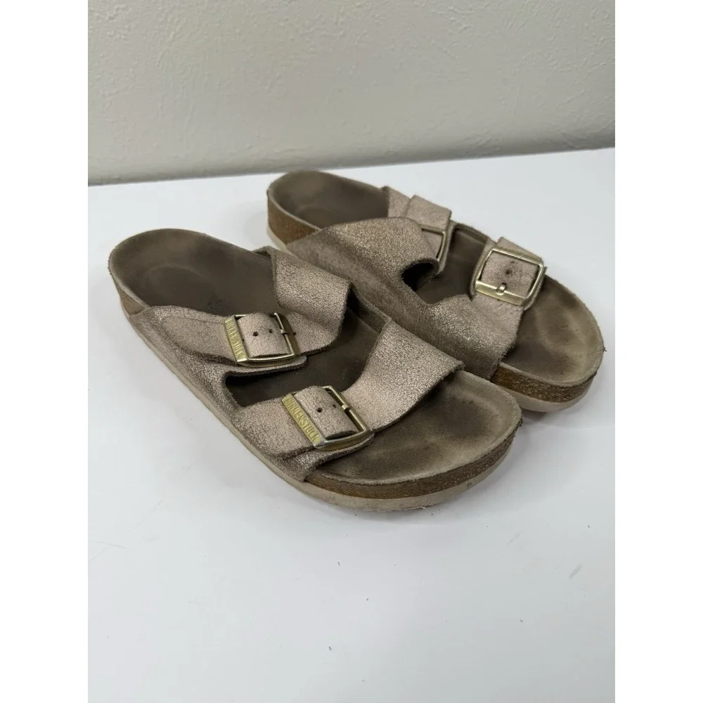 Birkenstock Womens Arizona Sandals 38 Washed Metallic Rose Big Buckle Casual 7.5